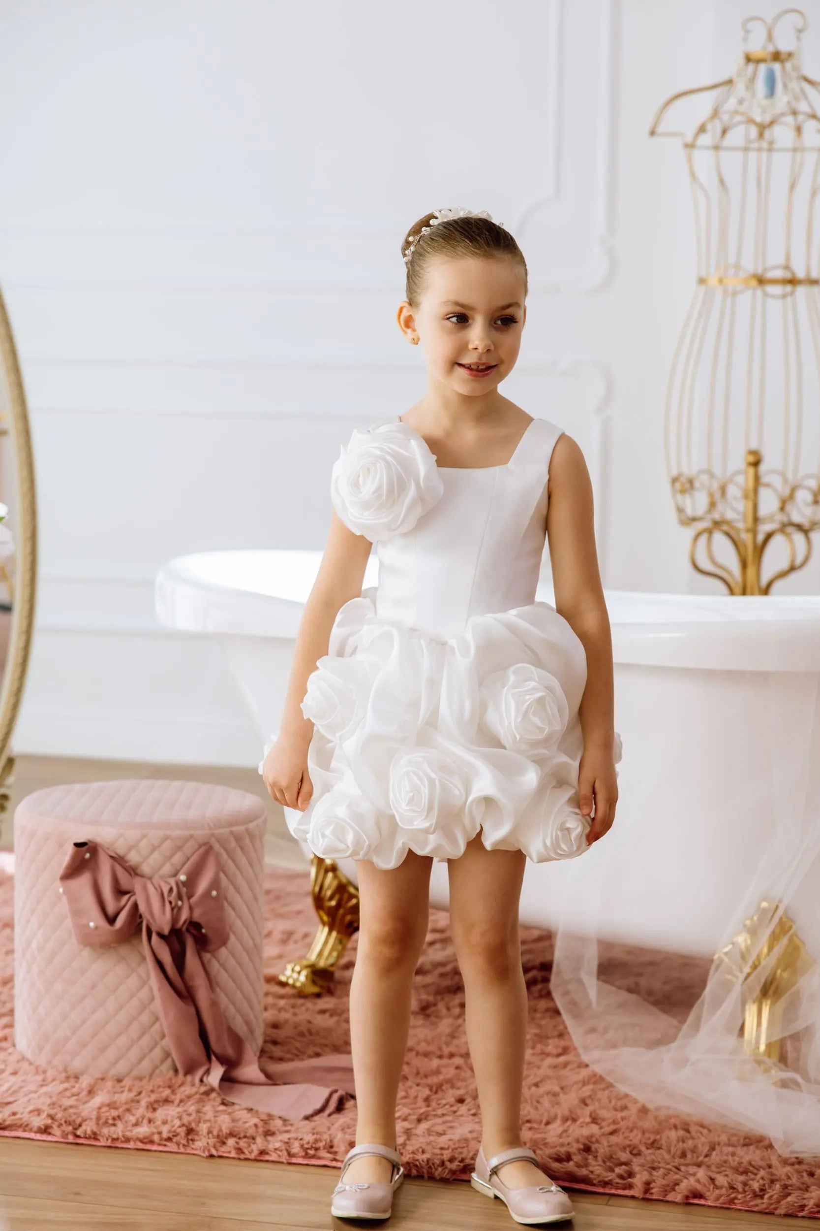Peony satin flower girl dress