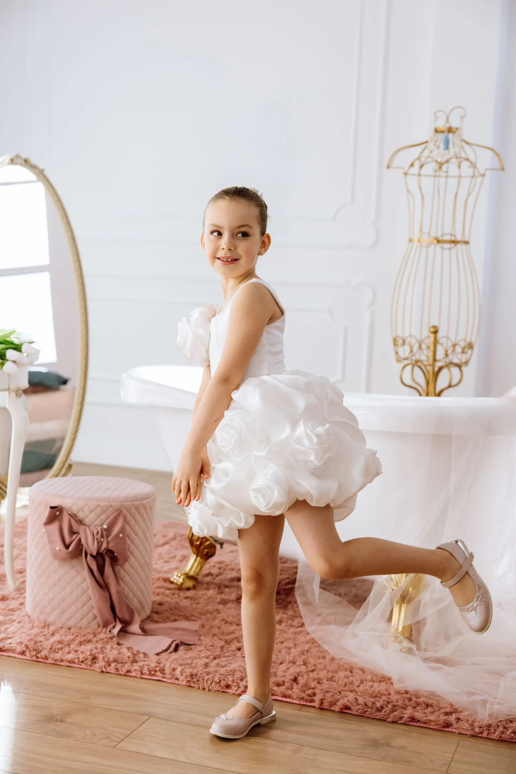 Peony satin flower girl dress