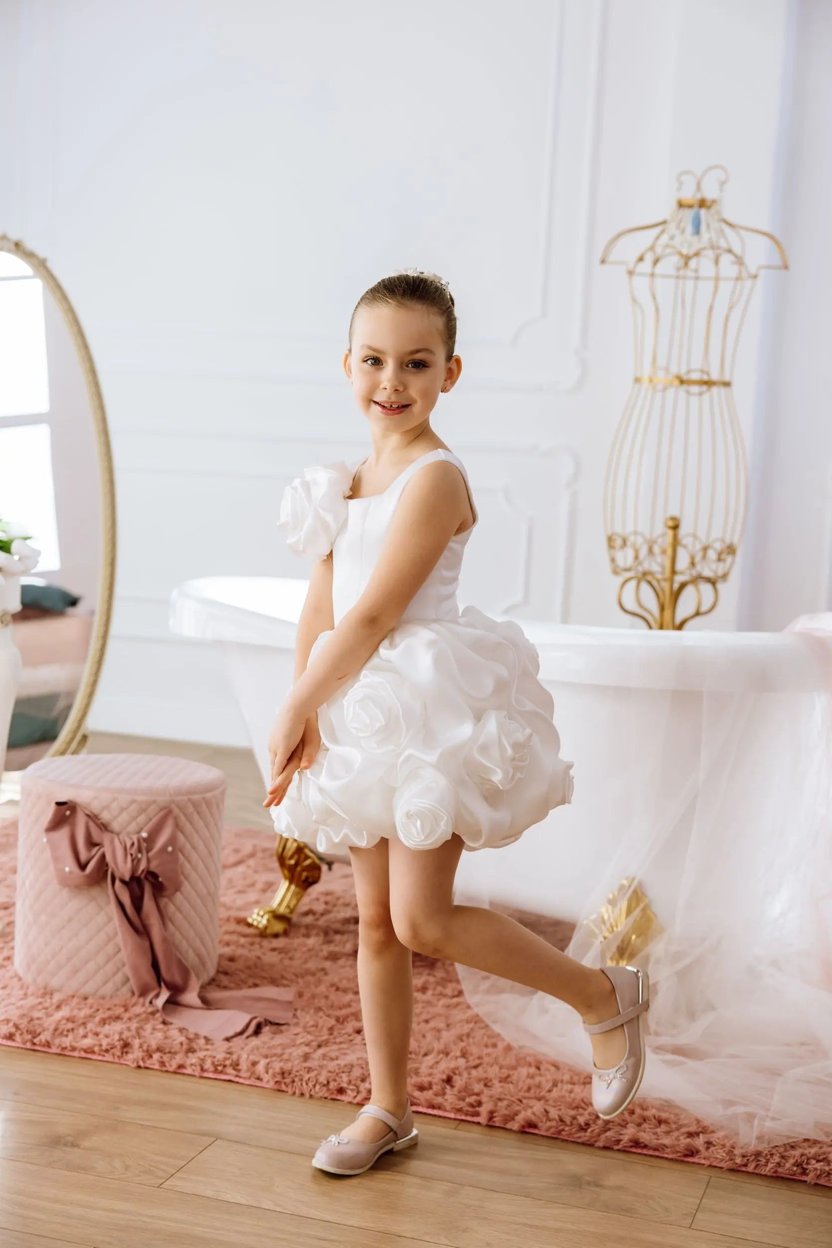 Peony satin flower girl dress