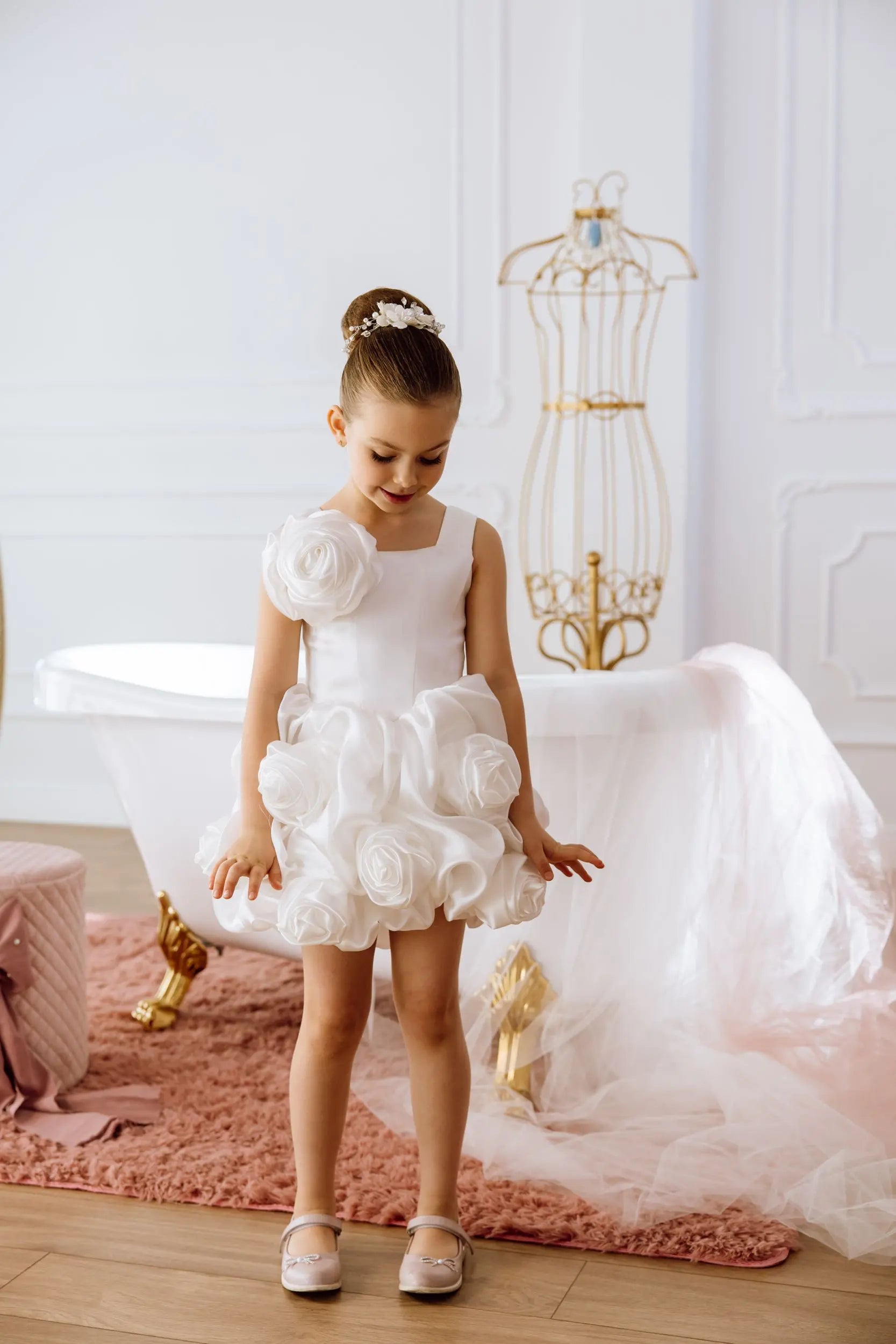 Peony satin flower girl dress