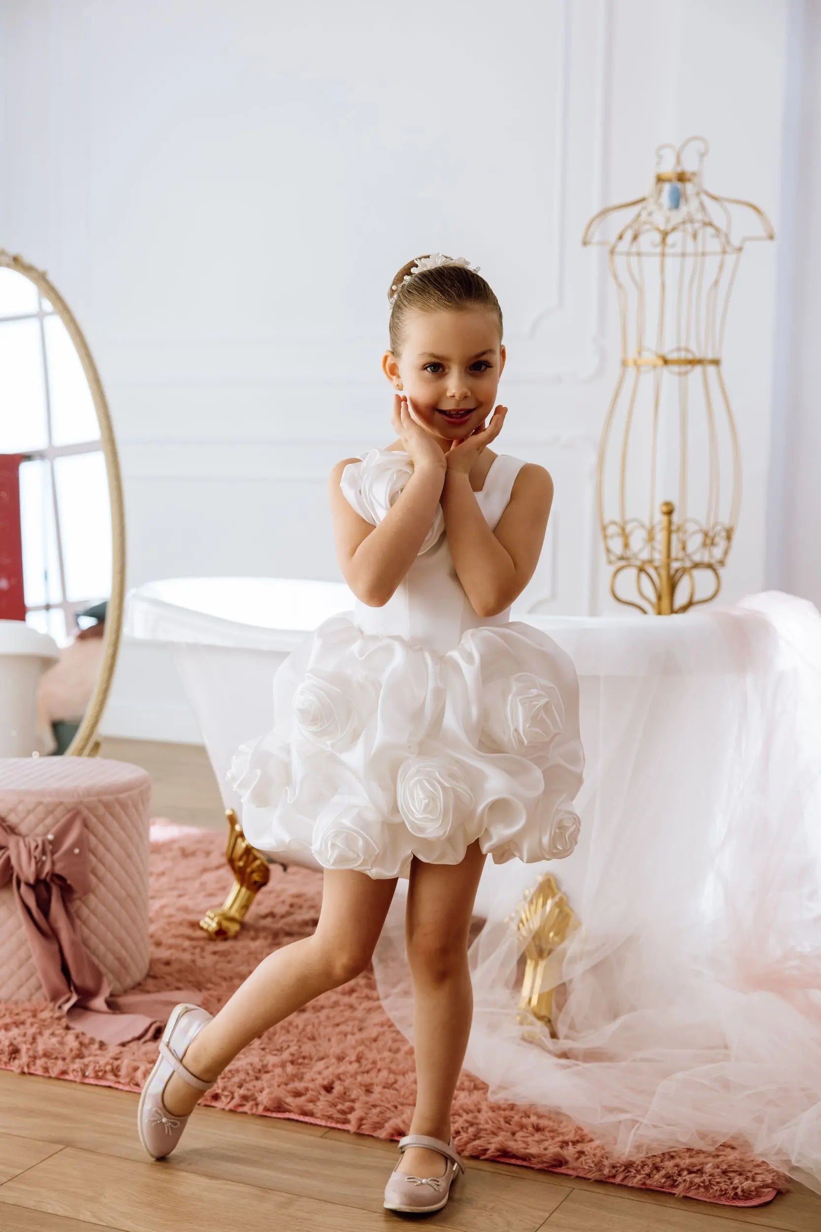 Peony satin flower girl dress