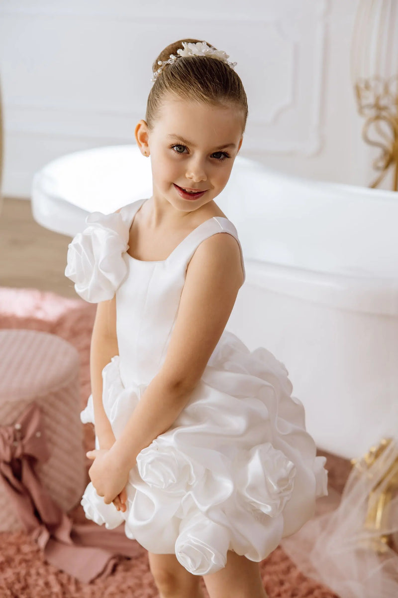 Peony satin flower girl dress