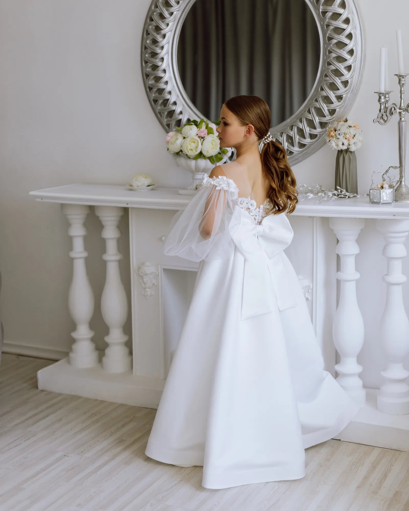 Maria satin flower girl dress