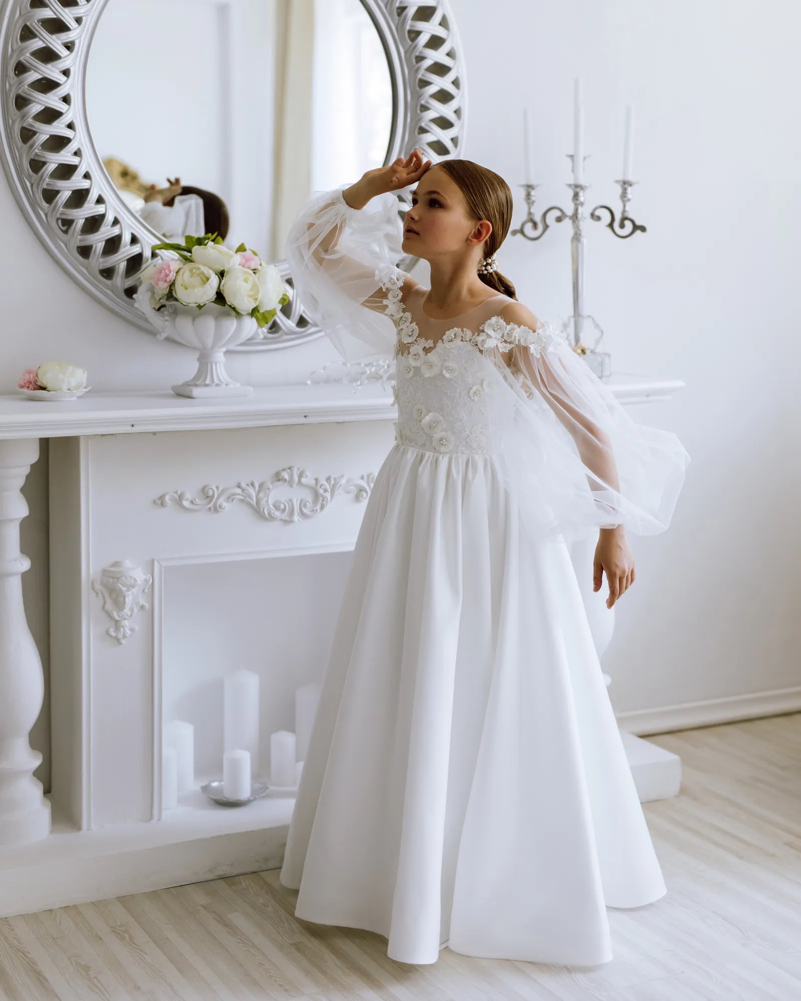 Maria satin flower girl dress