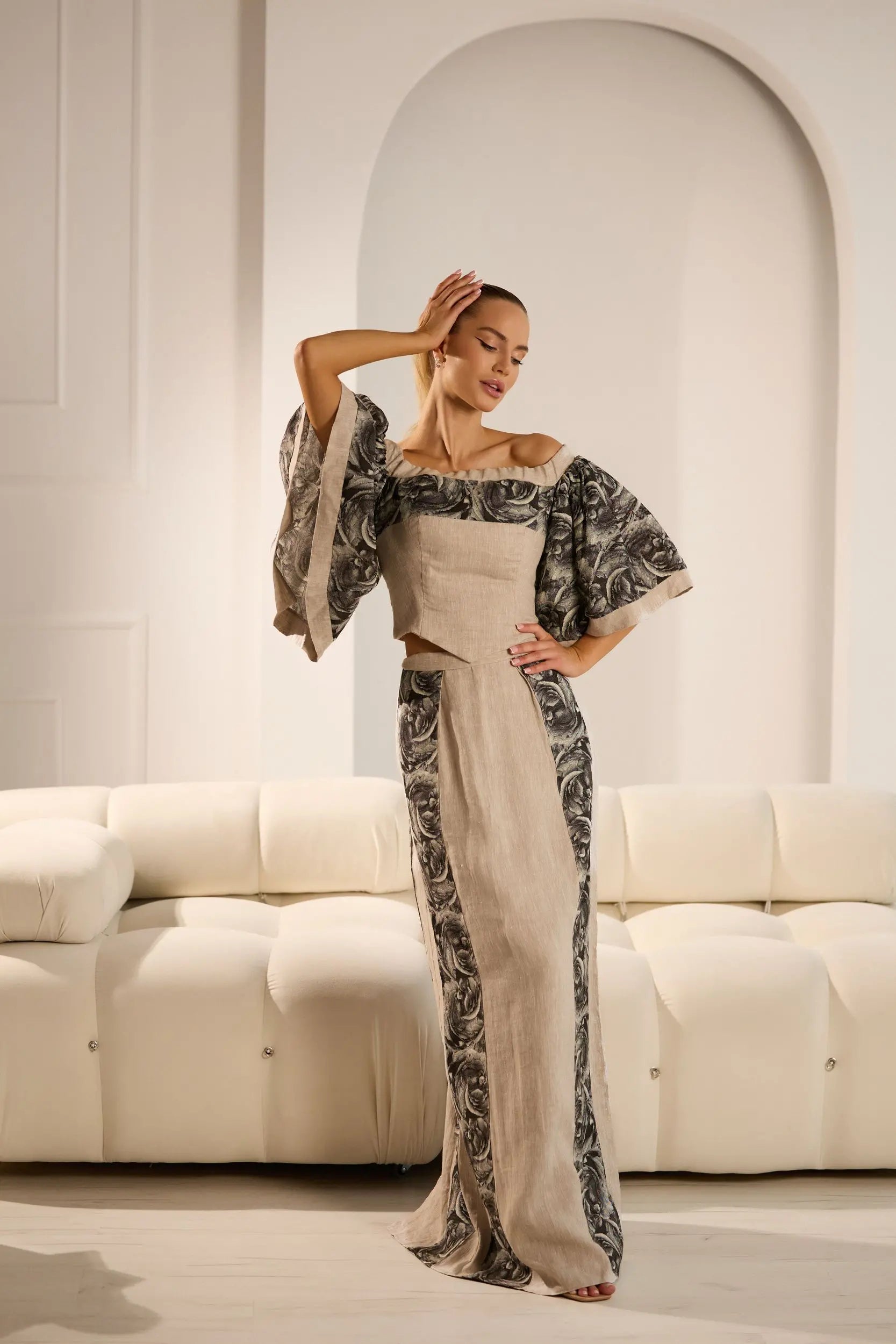 Dolce Elegant Linen Skirt Set