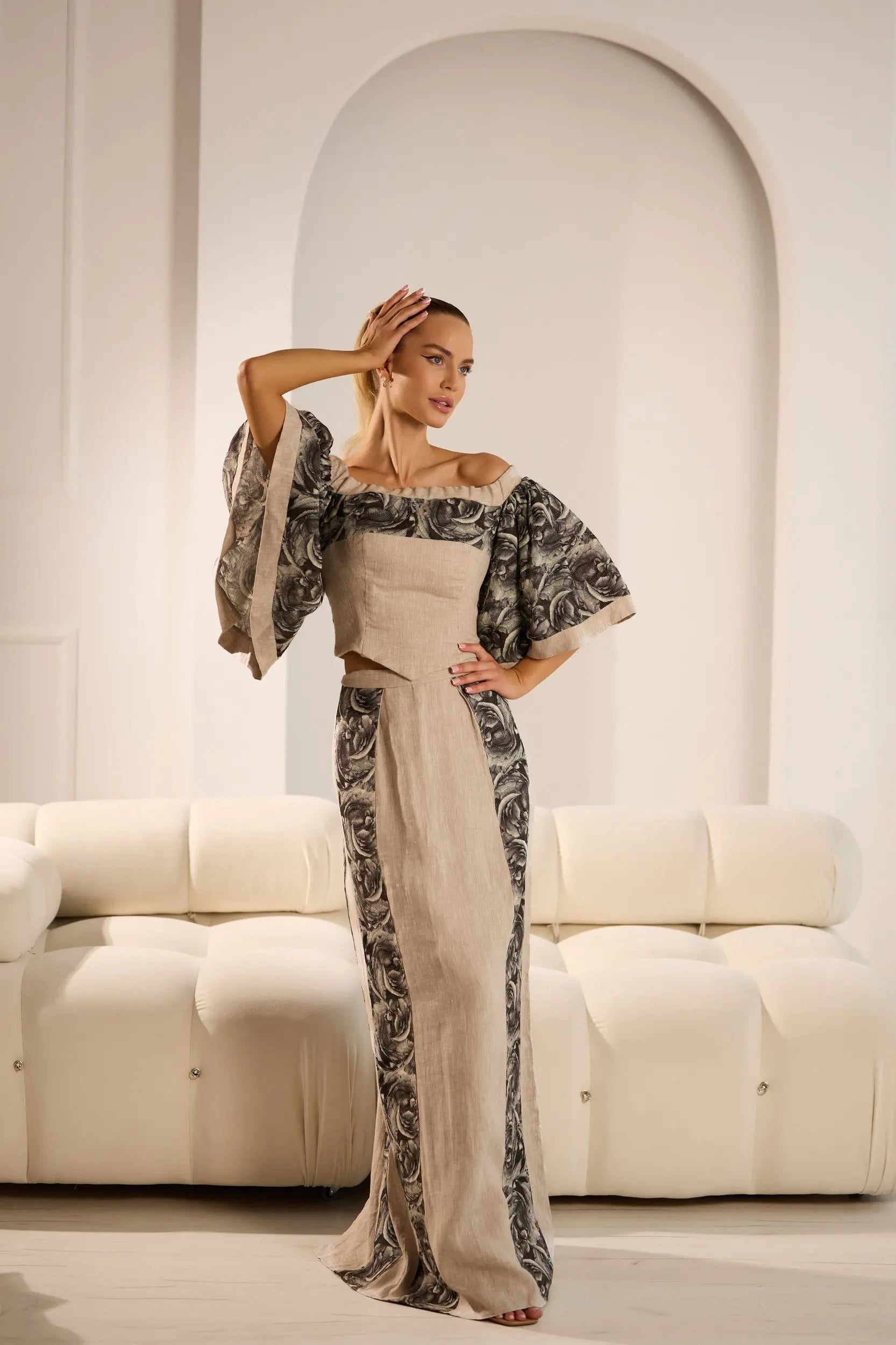 Dolce Elegant Linen Skirt Set