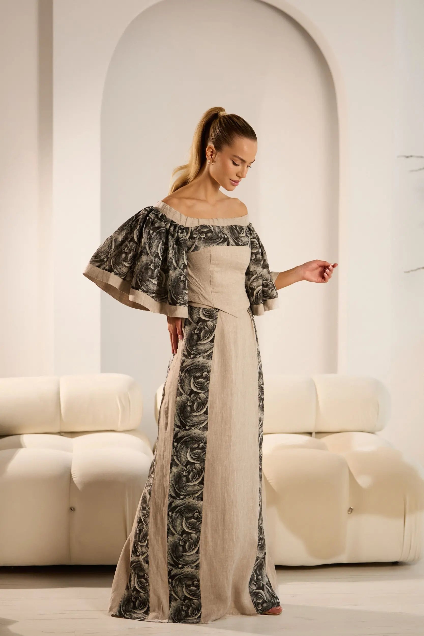 Dolce Elegant Linen Skirt Set