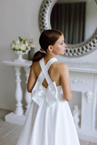 Vanessa with the bow satin flower girl dress
