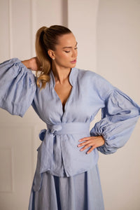 Provence Elegant Linen Skirt Set with Jacket