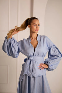 Provence Elegant Linen Skirt Set with Jacket