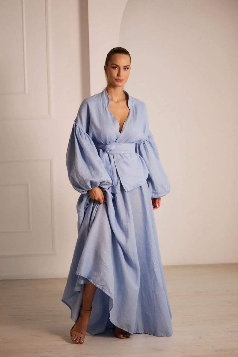 Provence Elegant Linen Skirt Set with Jacket