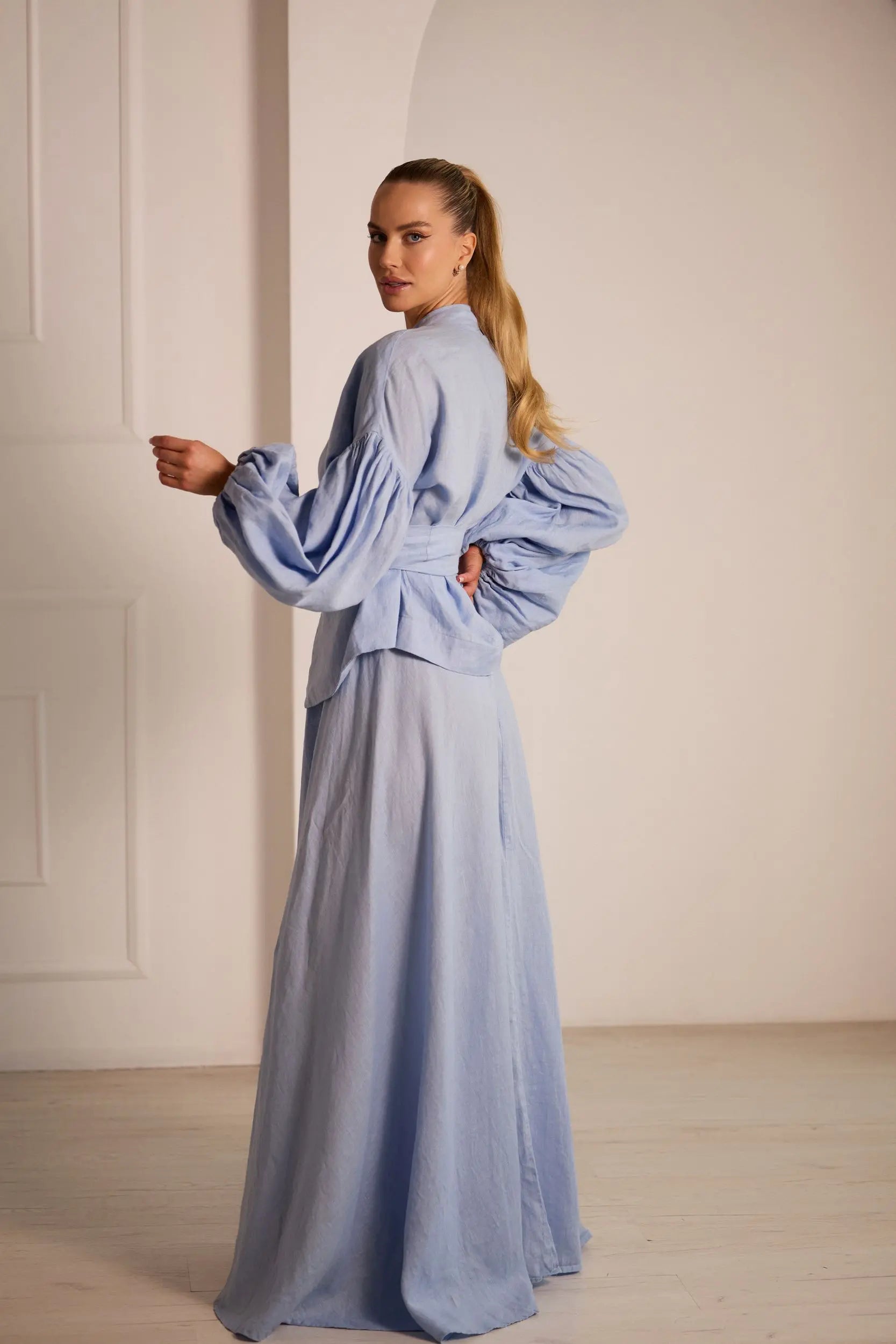 Provence Elegant Linen Skirt Set with Jacket