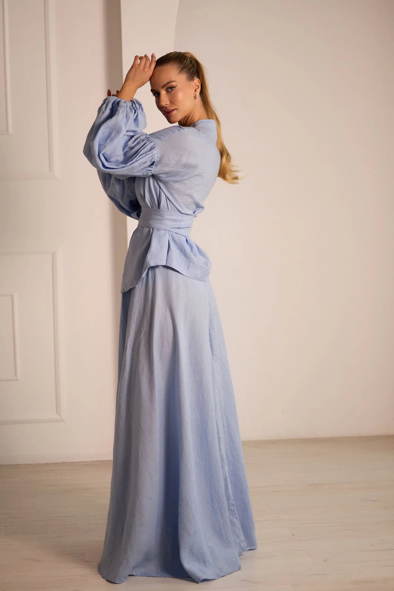 Provence Elegant Linen Skirt Set with Jacket