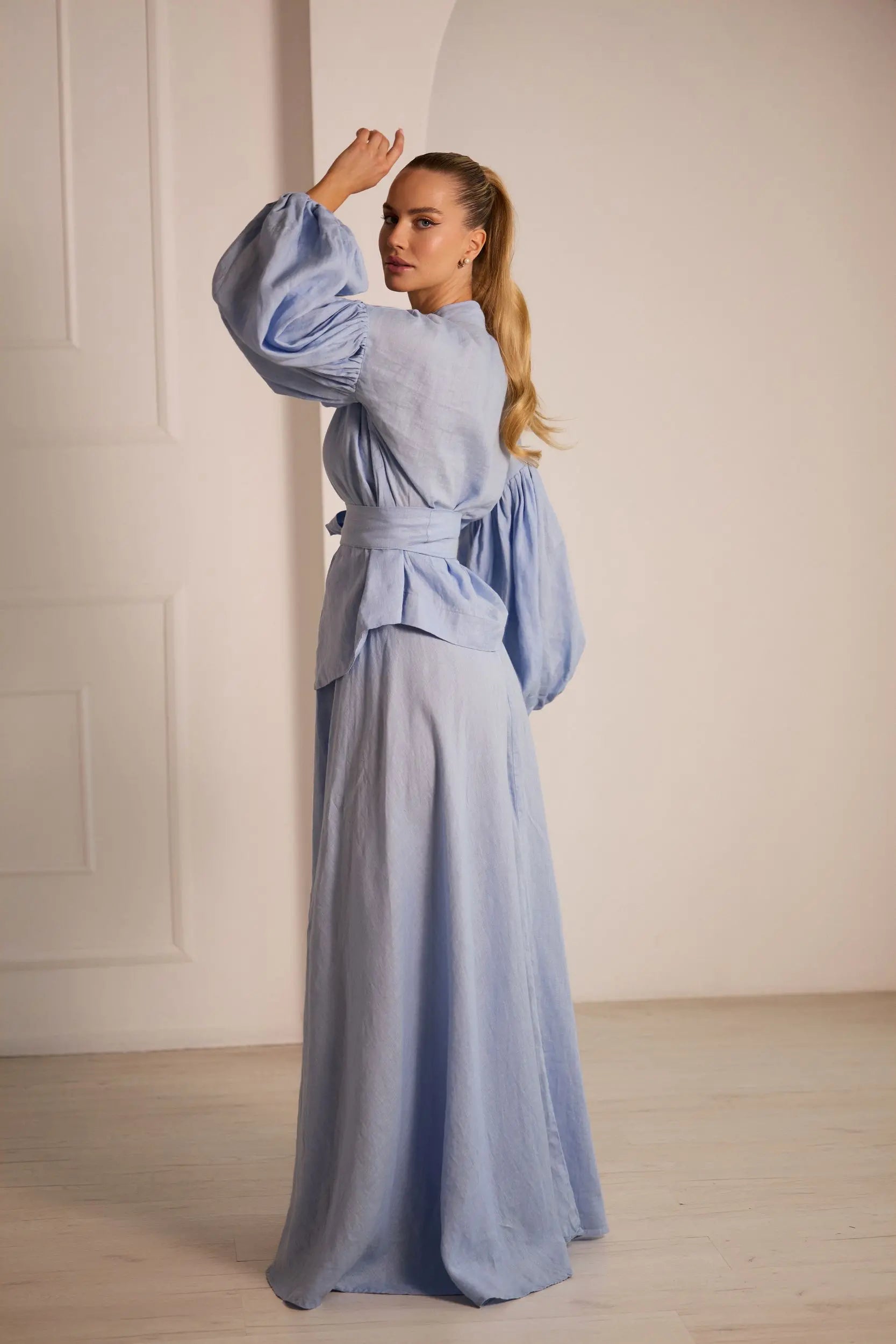 Provence Elegant Linen Skirt Set with Jacket