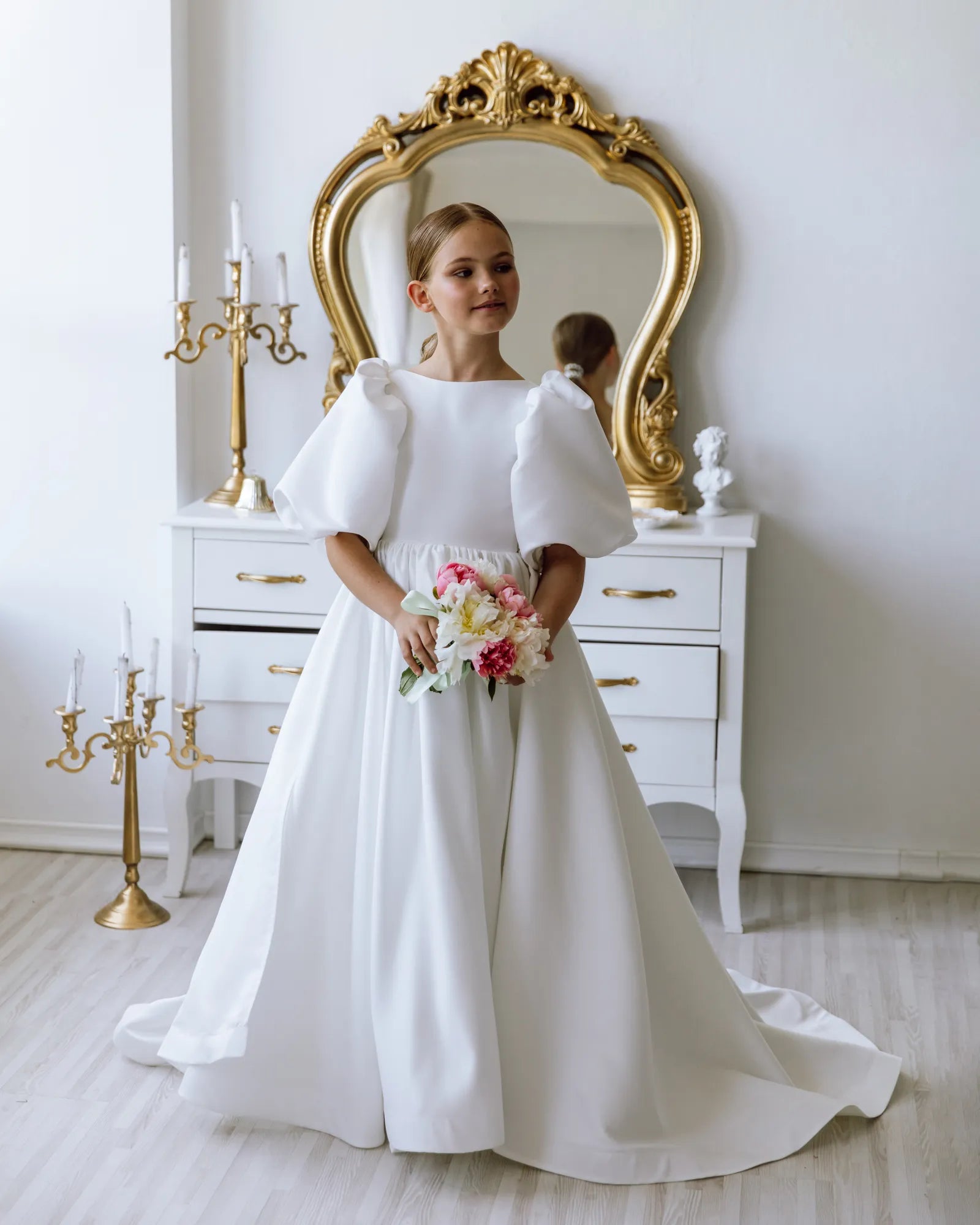 Belle satin flower girl dress