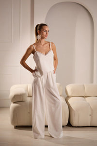 Aura Elegant Linen Pants with Cardigan Set