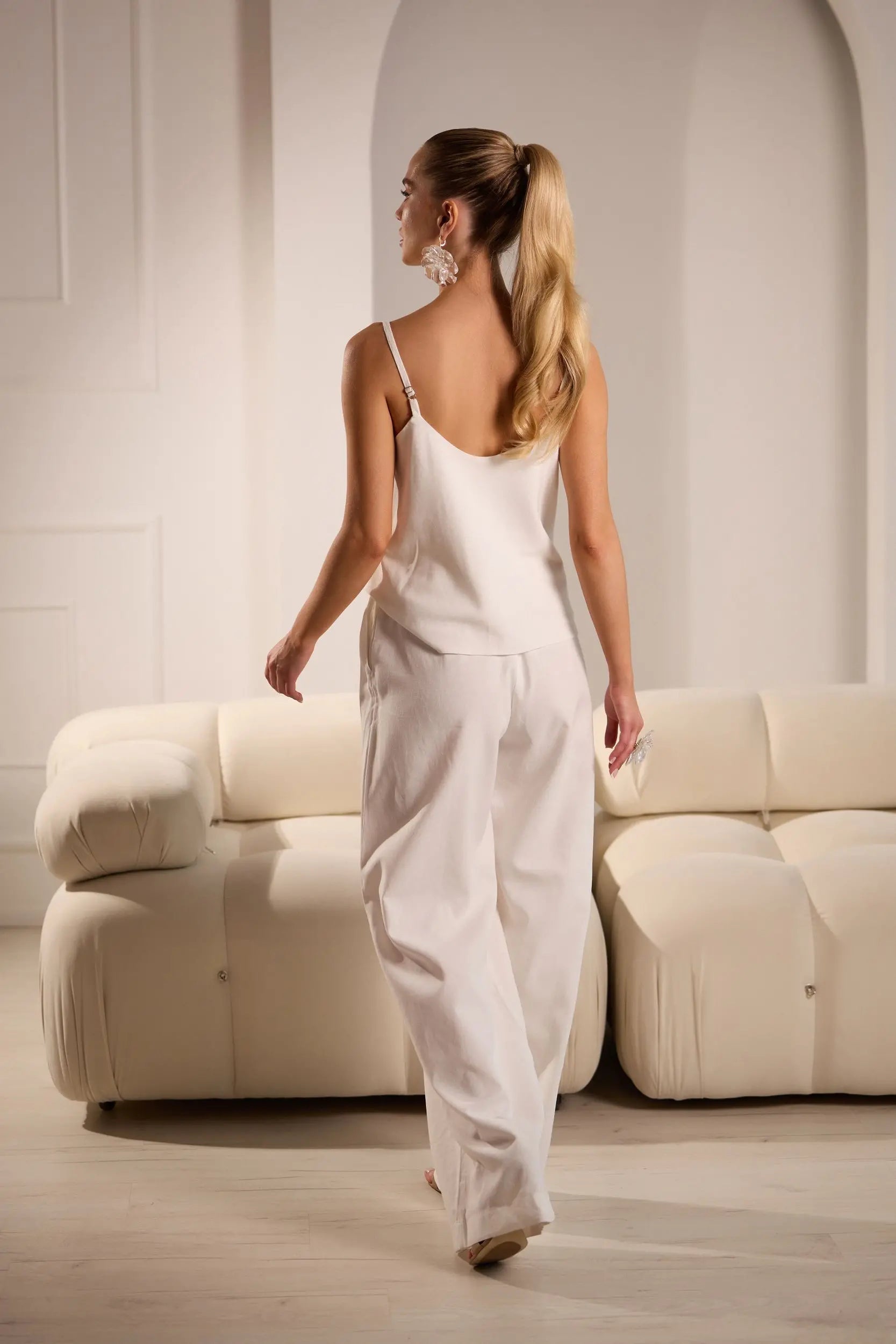 Aura Elegant Linen Pants with Cardigan Set