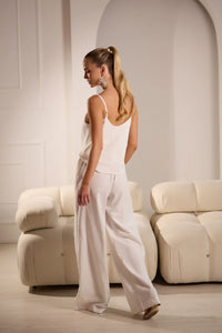 Aura Elegant Linen Pants with Cardigan Set