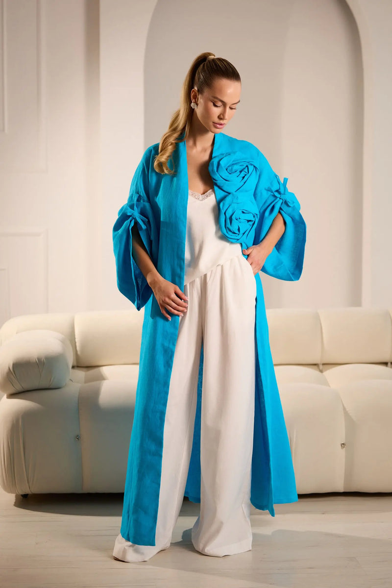 Aura Elegant Linen Pants with Cardigan Set