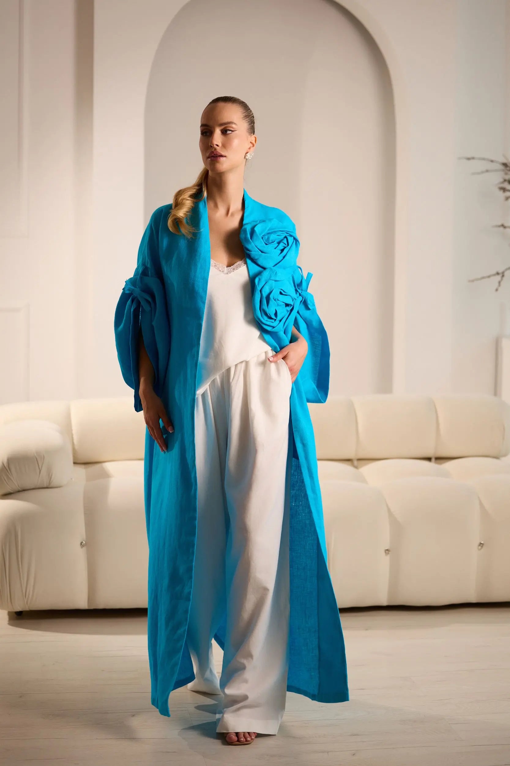 Aura Elegant Linen Pants with Cardigan Set