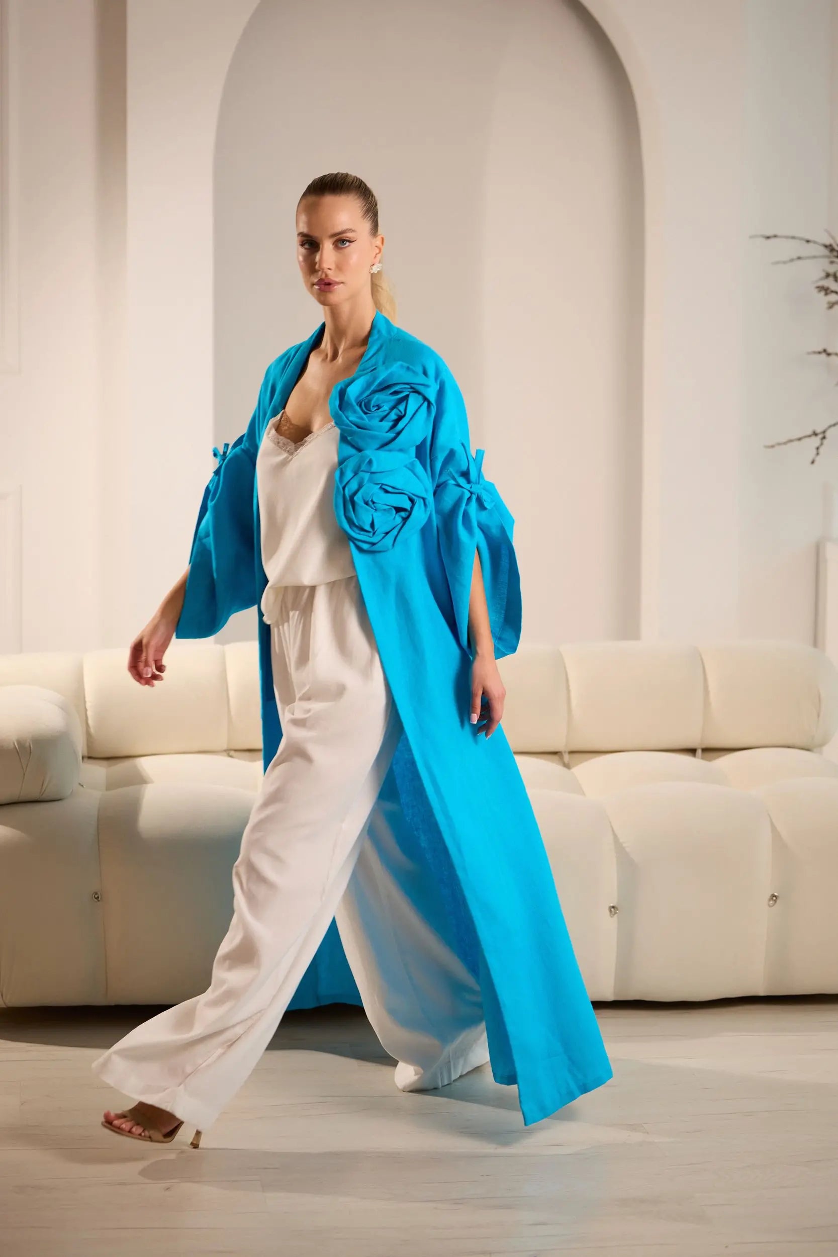 Aura Elegant Linen Pants with Cardigan Set